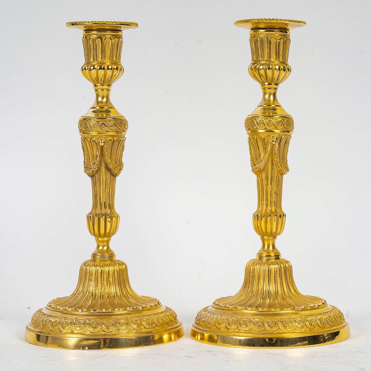 Pair Of Louis XVI Period Chiseled And Gilded Bronze Candlesticks Circa 1780