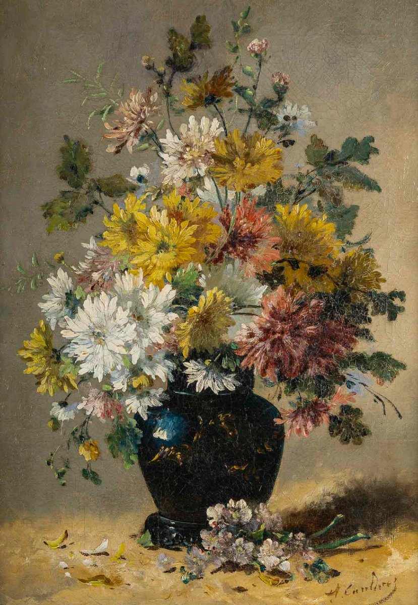 Eugène Henri Cauchois (1850-1911) Bouquet Of Daisies Oil On Canvas Circa 1890-photo-2