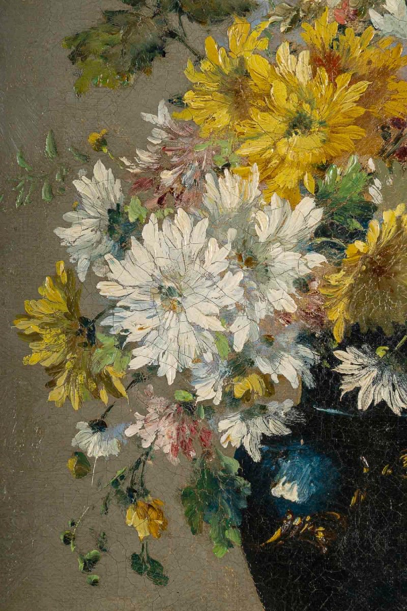 Eugène Henri Cauchois (1850-1911) Bouquet De Marguerites Huile Sur Toile Vers 1890-photo-3