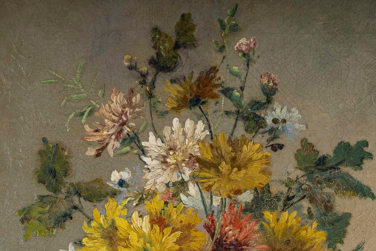 Eugène Henri Cauchois (1850-1911) Bouquet Of Daisies Oil On Canvas Circa 1890-photo-2