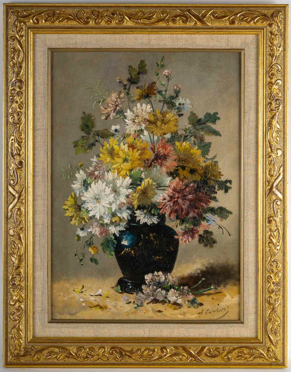 Eugène Henri Cauchois (1850-1911) Bouquet Of Daisies Oil On Canvas Circa 1890-photo-6