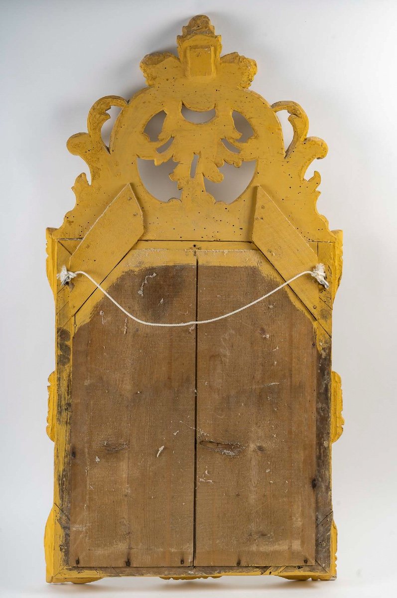 Miroir à Parecloses En Bois Doré Fronton Ajouré D’époque Régence Vers 1720-photo-2