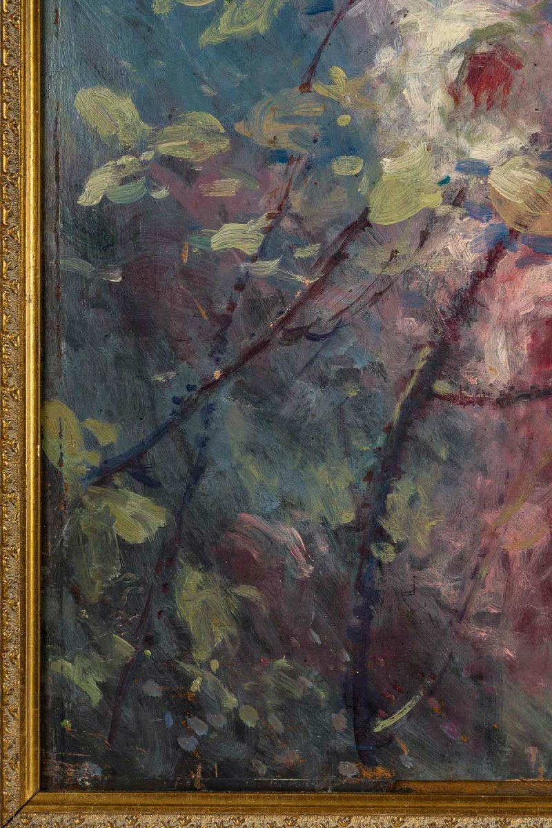 Alexandre François Bonnardel (1867-1942) The Rose Branch Oil On Wood Circa 1900-photo-2