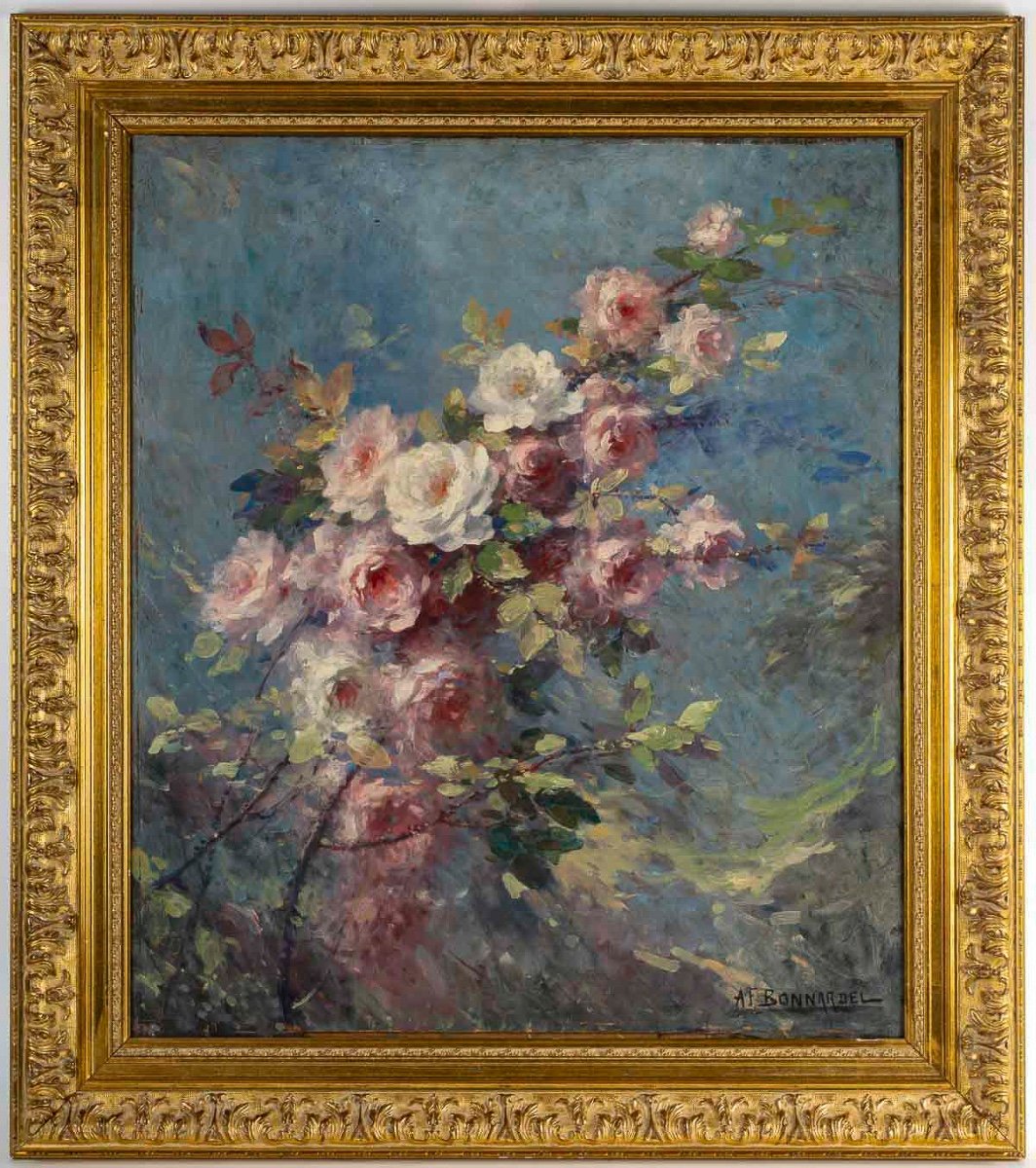 Alexandre François Bonnardel (1867-1942) The Rose Branch Oil On Wood Circa 1900-photo-5