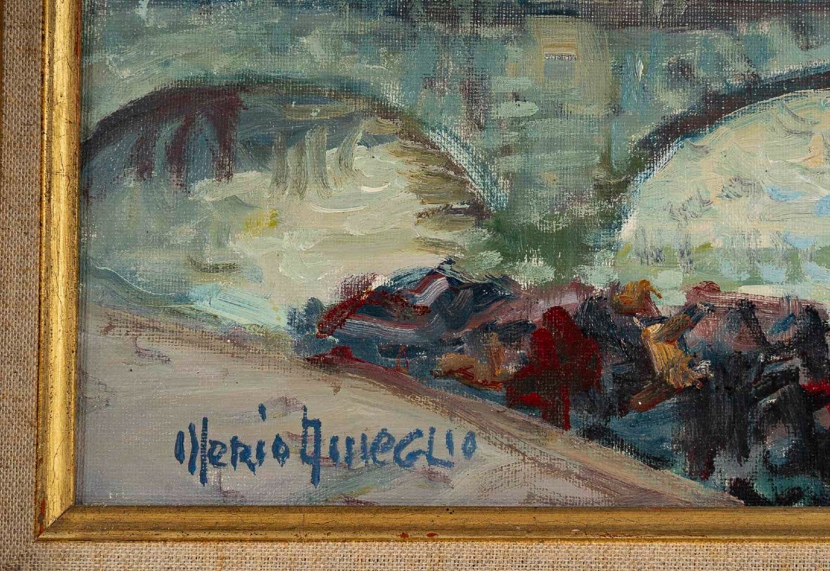 Mério Ameglio (1897-1970) View Of The Pont-neuf Oil On Canvas Circa 1950-photo-3