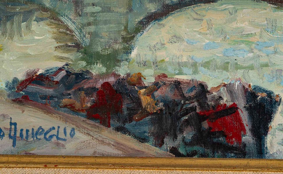 Mério Ameglio (1897-1970) View Of The Pont-neuf Oil On Canvas Circa 1950-photo-4