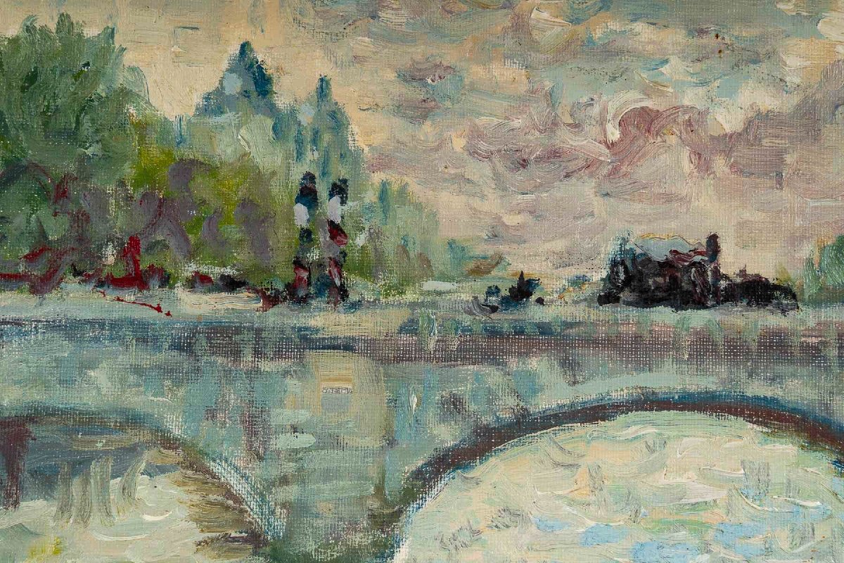 Mério Ameglio (1897-1970) View Of The Pont-neuf Oil On Canvas Circa 1950-photo-1