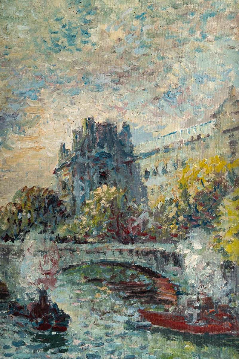 Mério Ameglio (1897-1970) View Of The Pont-neuf Oil On Canvas Circa 1950-photo-2