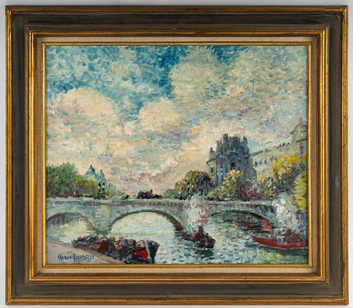 Mério Ameglio (1897-1970) View Of The Pont-neuf Oil On Canvas Circa 1950-photo-8