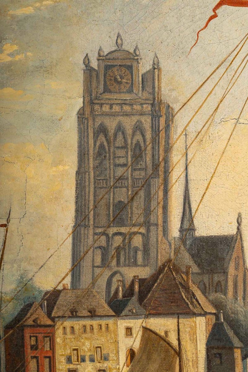 Joachim Hierschel De Minerbi (1834-1905) Vue De La Grote Kerk De Dordrecht Huile Sur Toile-photo-3