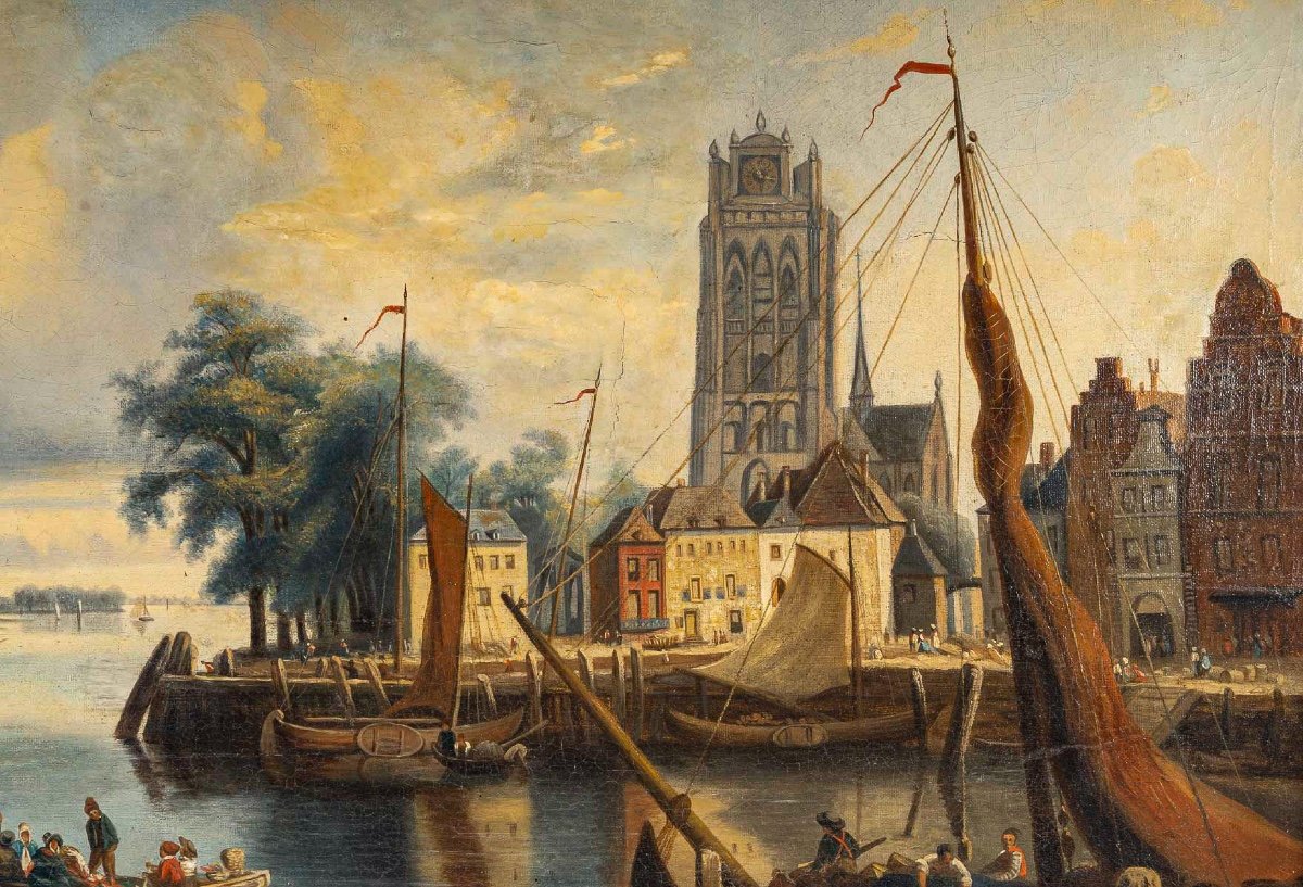 Joachim Hierschel De Minerbi (1834-1905) Vue De La Grote Kerk De Dordrecht Huile Sur Toile-photo-4