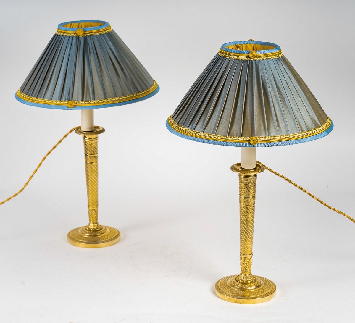 Pair Of Restoration Period Candlesticks In Chiseled And Gilded Bronze Mounted As Lamps Circa 1820-photo-3