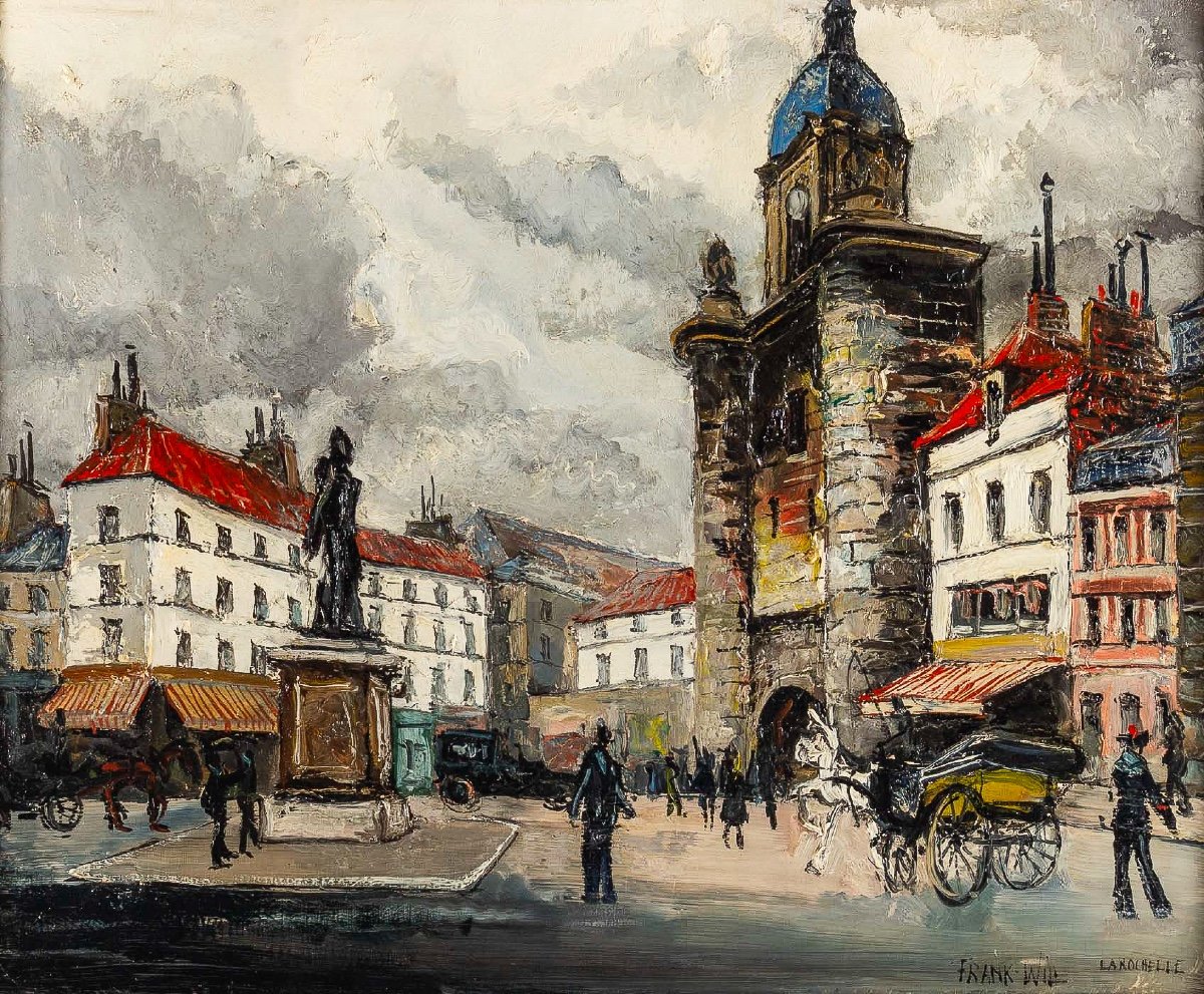 Franck Will (1900-1951) Place De La Grosse Horloge à La Rochelle Huile Sur Toile Vers 1925-1930-photo-2