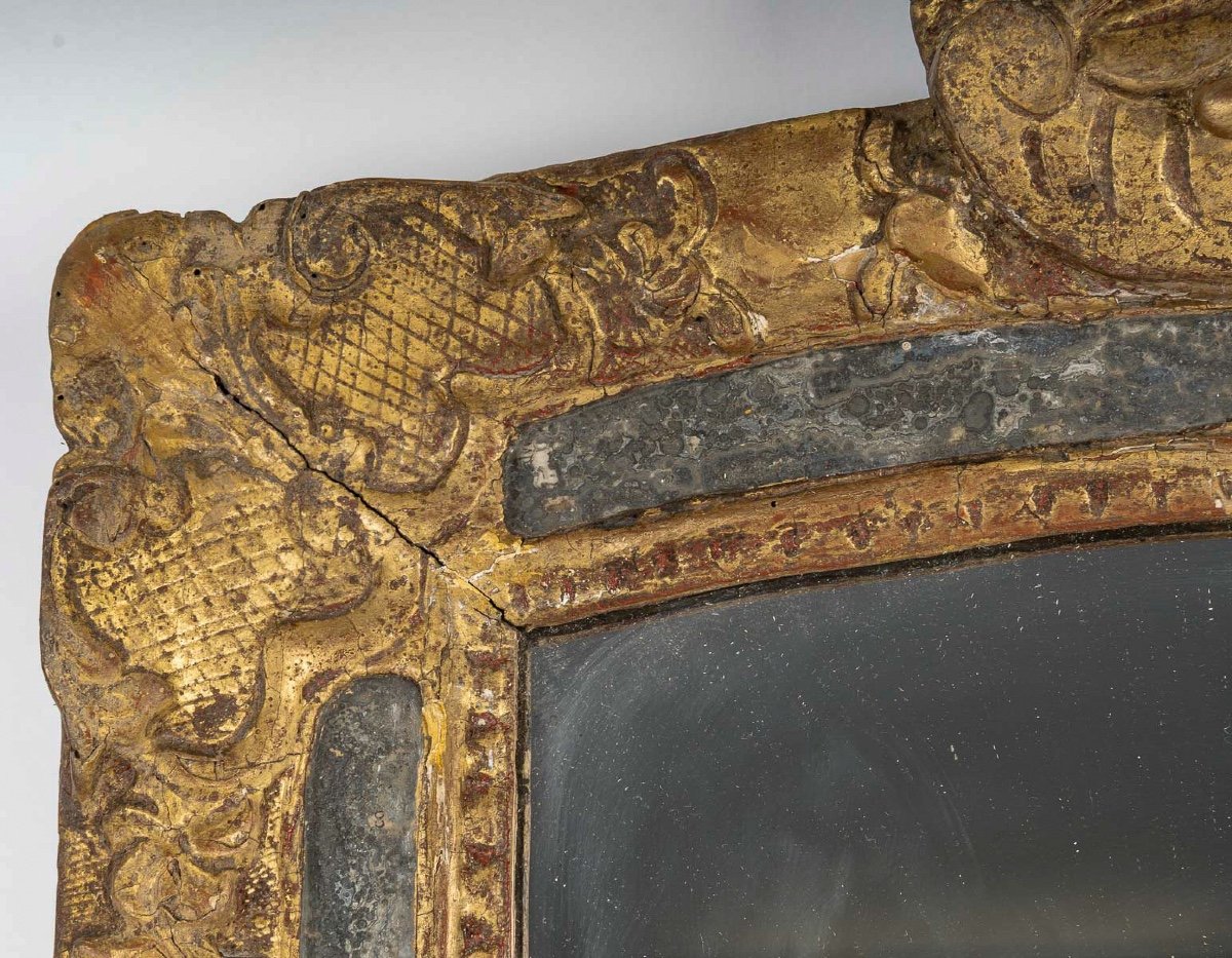 A Louis XIV Period Carved And Gilded Wood Martial Mirror With Parecloses Circa 1690-1710-photo-3