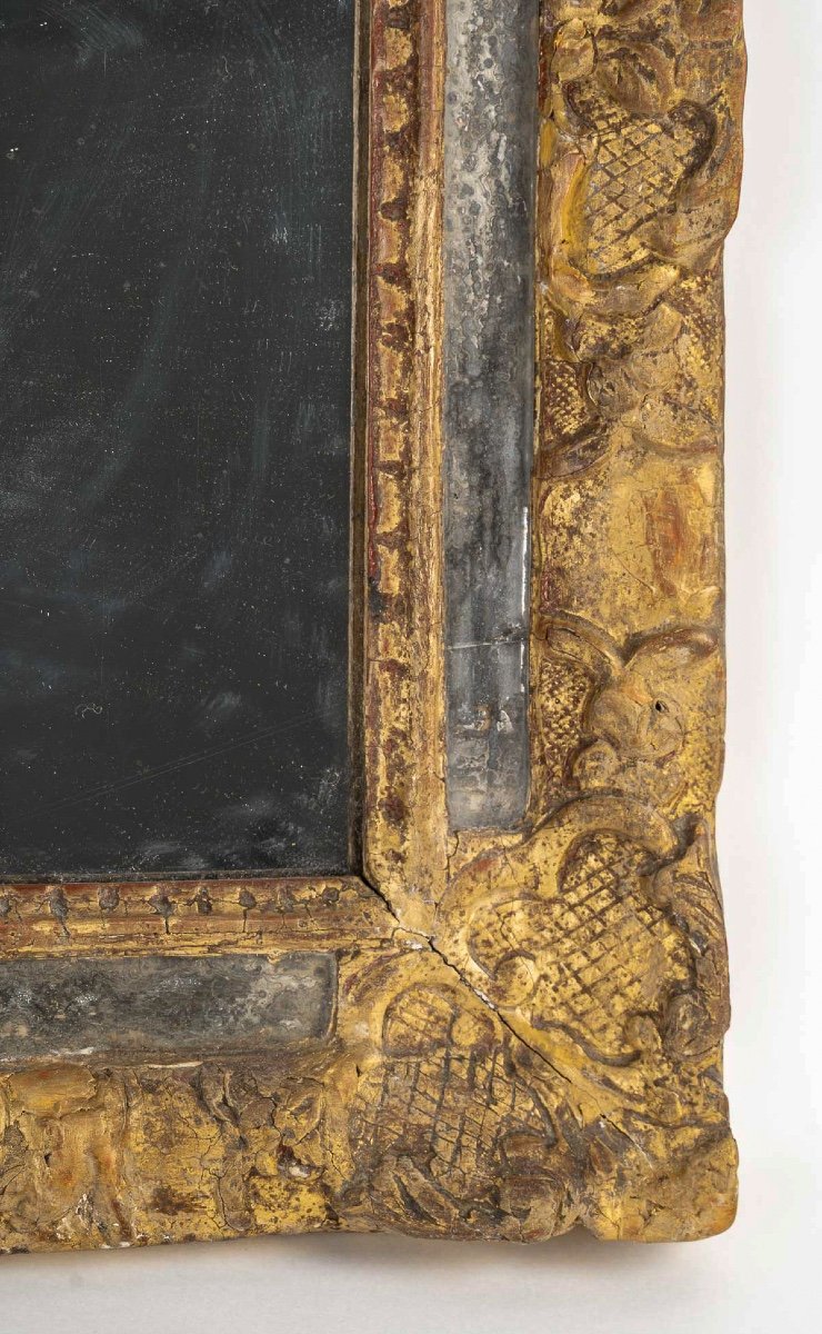 A Louis XIV Period Carved And Gilded Wood Martial Mirror With Parecloses Circa 1690-1710-photo-2