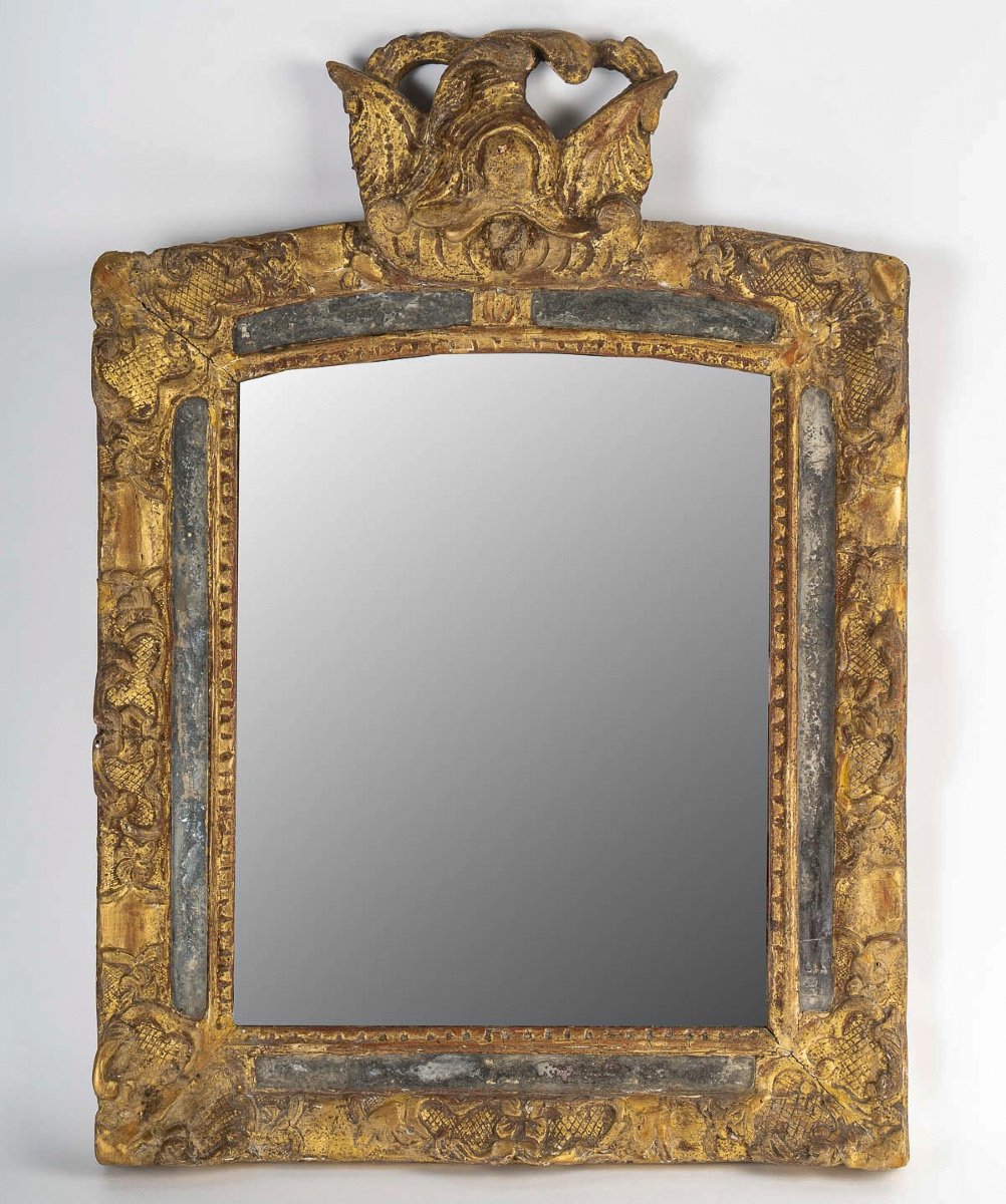 Miroir Martial à Parecloses En Bois Sculpté Et Doré D’époque Louis XIV Vers 1690-1710