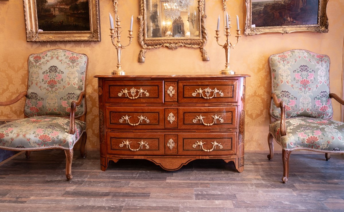 Commode En Marqueterie à Décor De Couronne Ducale D’époque Louis XIV Vers 1700-photo-8