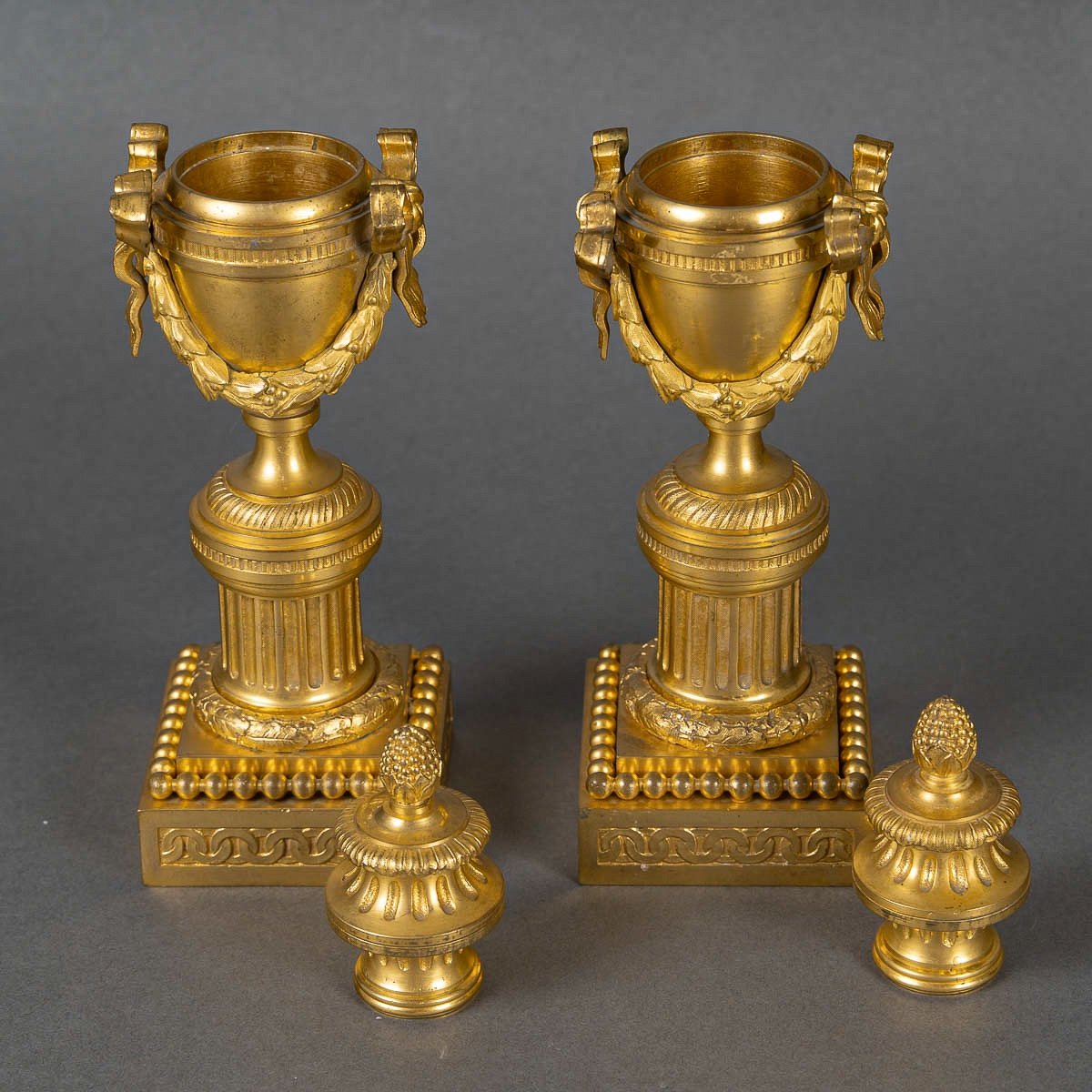 A Pair Of French Louis XVI Period Gilt Bronze Cassolettes Forming Candlesticks Circa 1780-photo-3