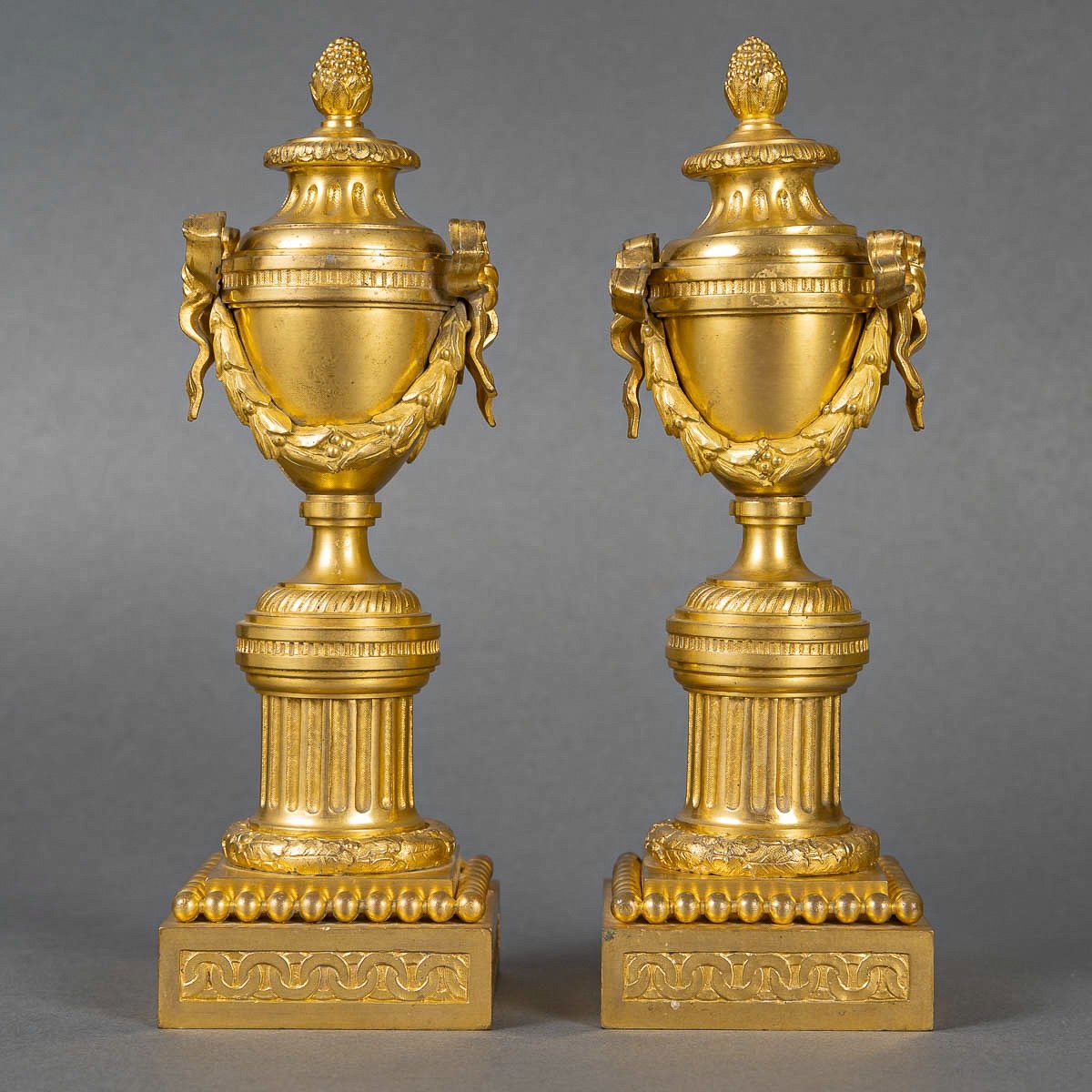 A Pair Of French Louis XVI Period Gilt Bronze Cassolettes Forming Candlesticks Circa 1780