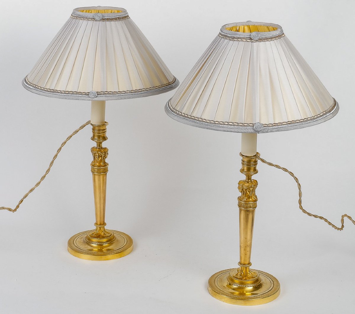 Pair Of Candlesticks With Female Busts Mounted As Lamps Attributed To Claude Galle Circa 1810-photo-2