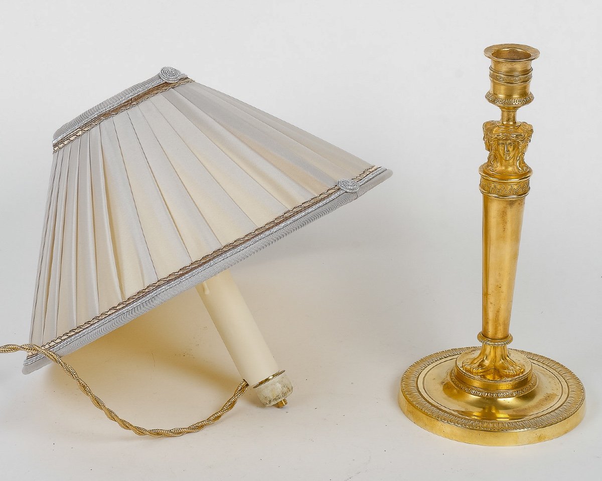 Paire De Flambeaux à Bustes De Femmes Montés En Lampes Attribuée à Claude Galle Vers 1810-photo-4