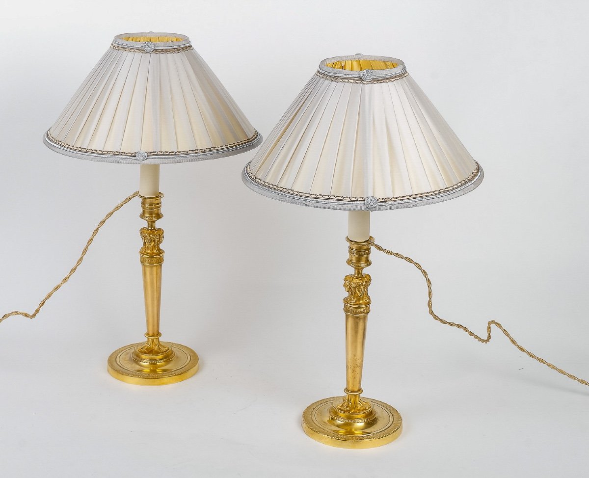 Pair Of Candlesticks With Female Busts Mounted As Lamps Attributed To Claude Galle Circa 1810-photo-5