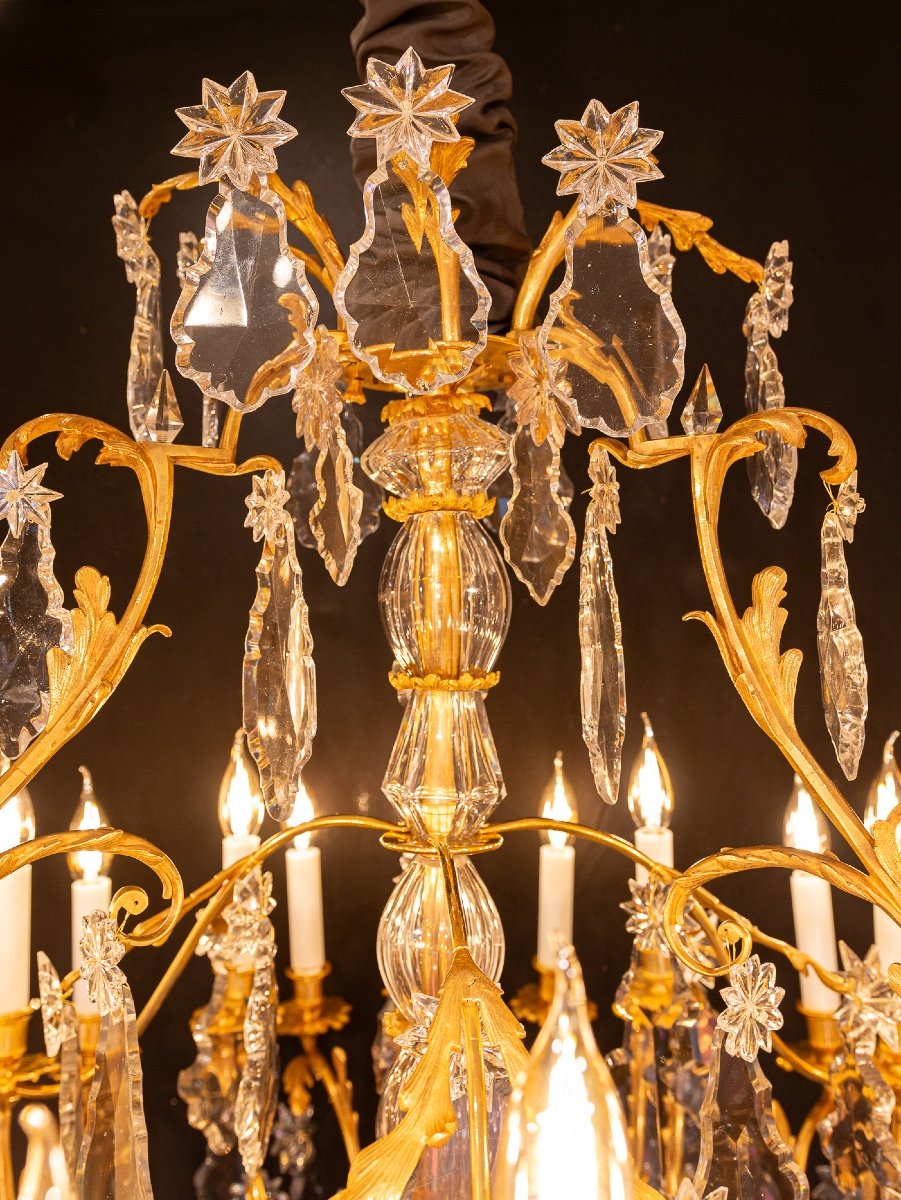 Signed Baccarat, Napoleon III Period Chandelier In Gilt Bronze And Cut Crystal Circa 1850-1870-photo-2