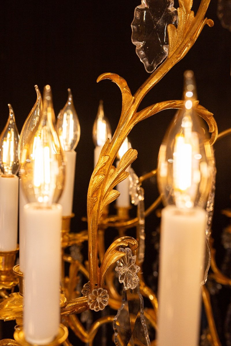 Signed Baccarat, Napoleon III Period Chandelier In Gilt Bronze And Cut Crystal Circa 1850-1870-photo-4