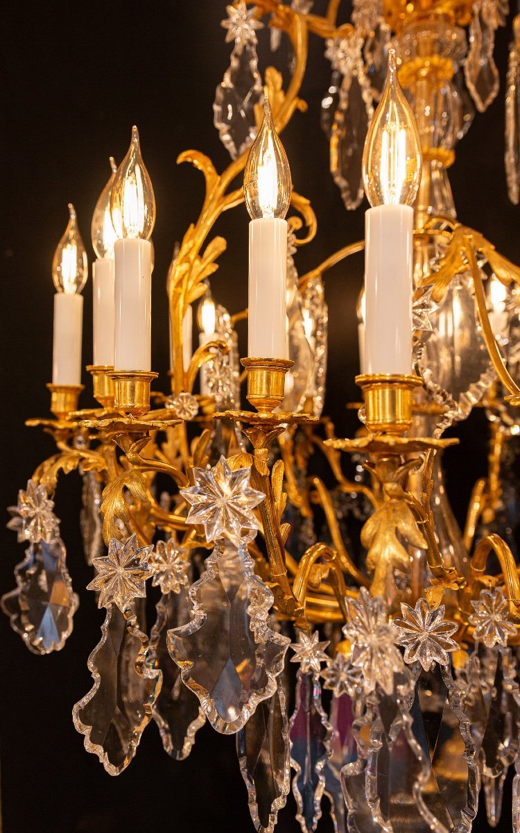 Signed Baccarat, Napoleon III Period Chandelier In Gilt Bronze And Cut Crystal Circa 1850-1870-photo-1