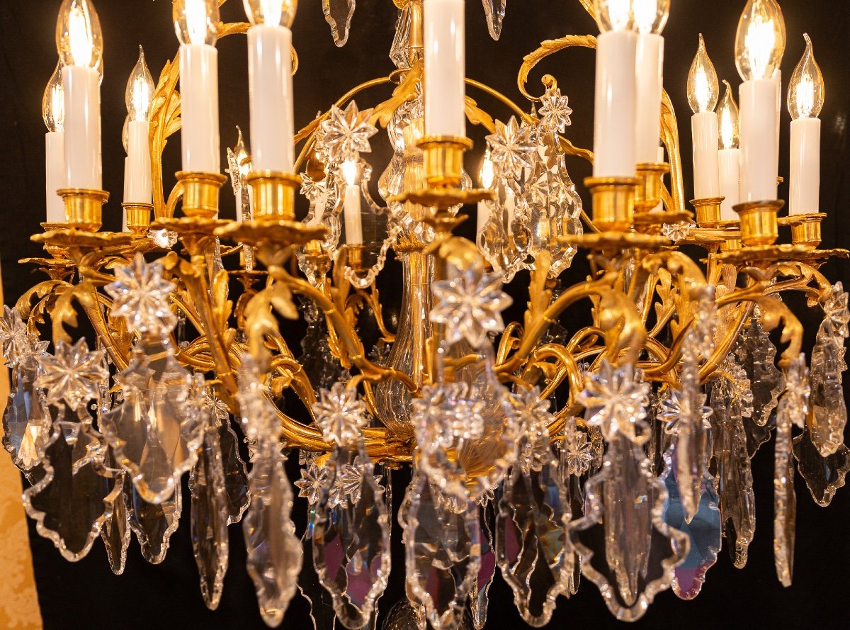 Signed Baccarat, Napoleon III Period Chandelier In Gilt Bronze And Cut Crystal Circa 1850-1870-photo-2