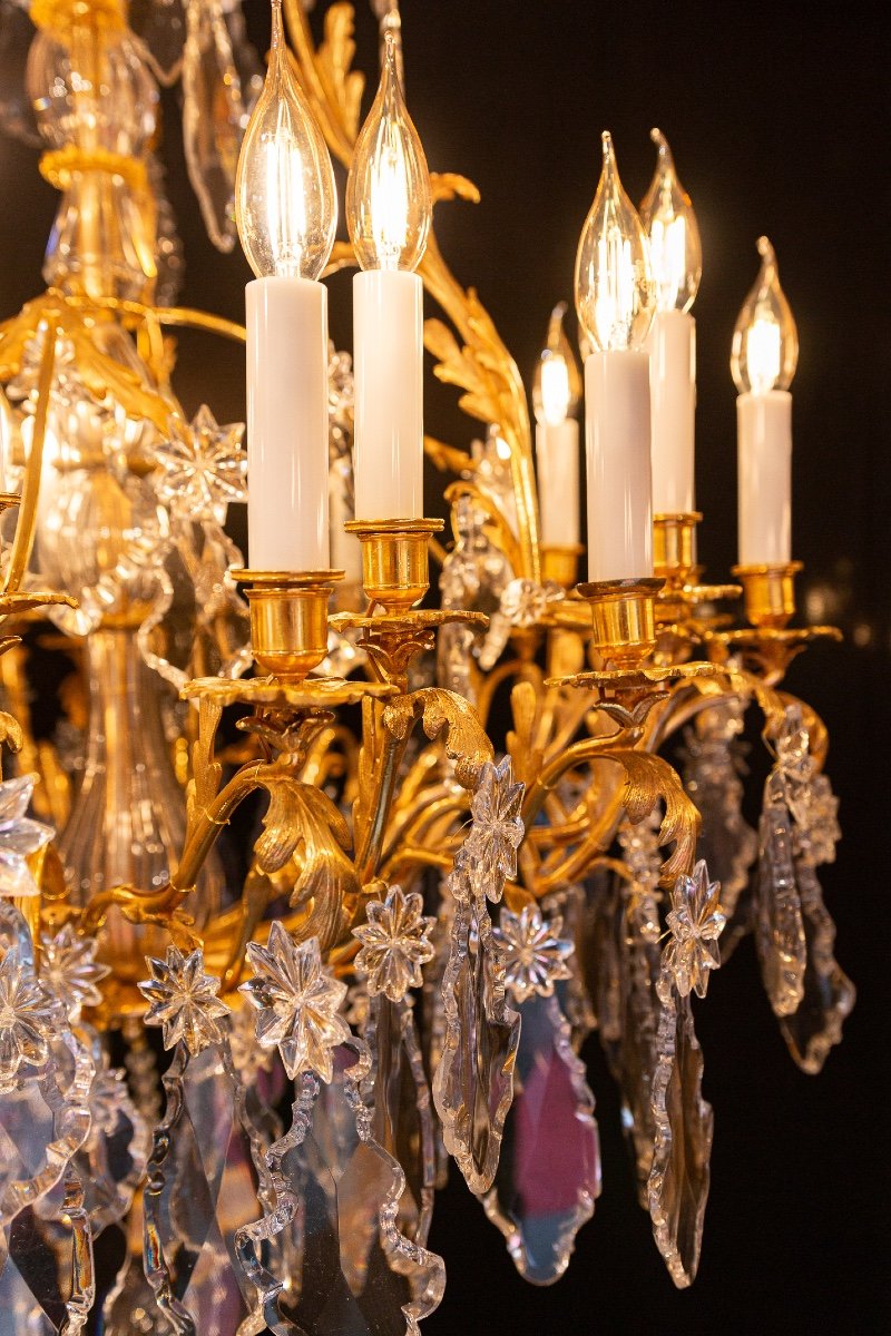 Signed Baccarat, Napoleon III Period Chandelier In Gilt Bronze And Cut Crystal Circa 1850-1870-photo-3