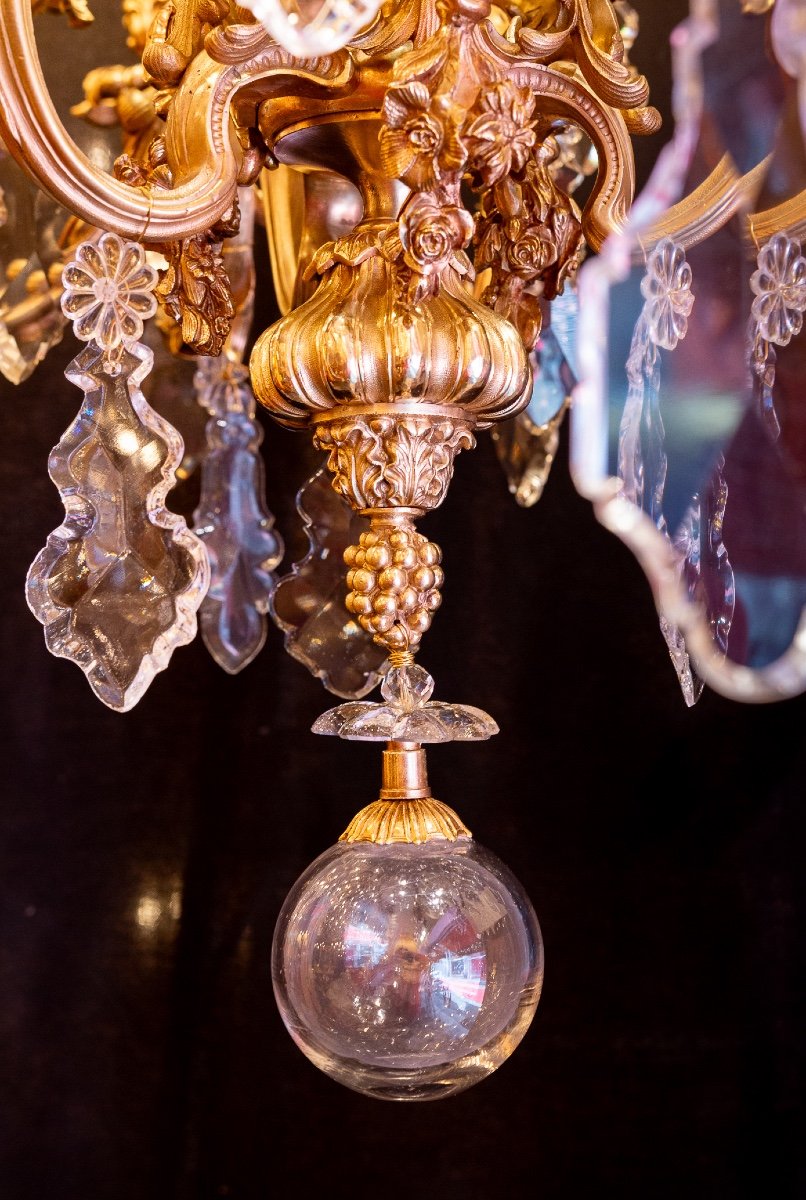 Signed Victor Raulin (1867-1925), Chandelier Aux Amours Circa 1880 In Gilt Bronze And Cut Crystal-photo-7