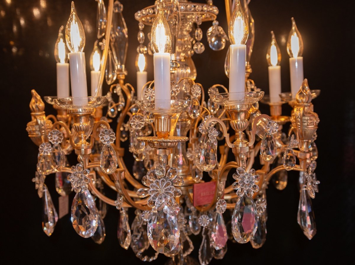 Signed Baccarat, Louis XVI Style Chandelier With Fire Pots In Gilt Bronze And Cut Crystal-photo-3