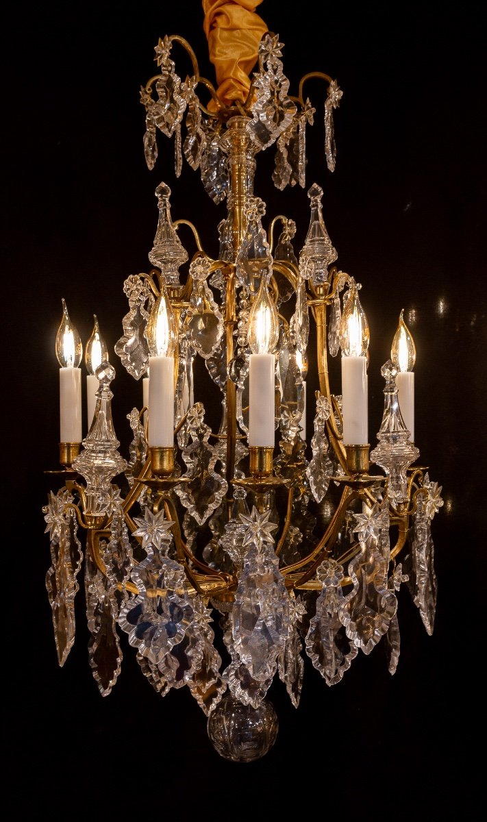 Signé Baccarat Paire De Lustres De Style Louis XV En Bronze Doré Et Cristal Vers 1880-1890-photo-2