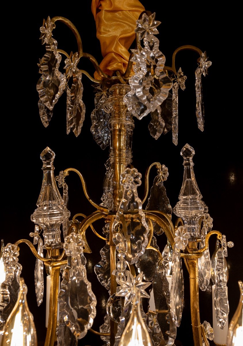 Signé Baccarat Paire De Lustres De Style Louis XV En Bronze Doré Et Cristal Vers 1880-1890-photo-3