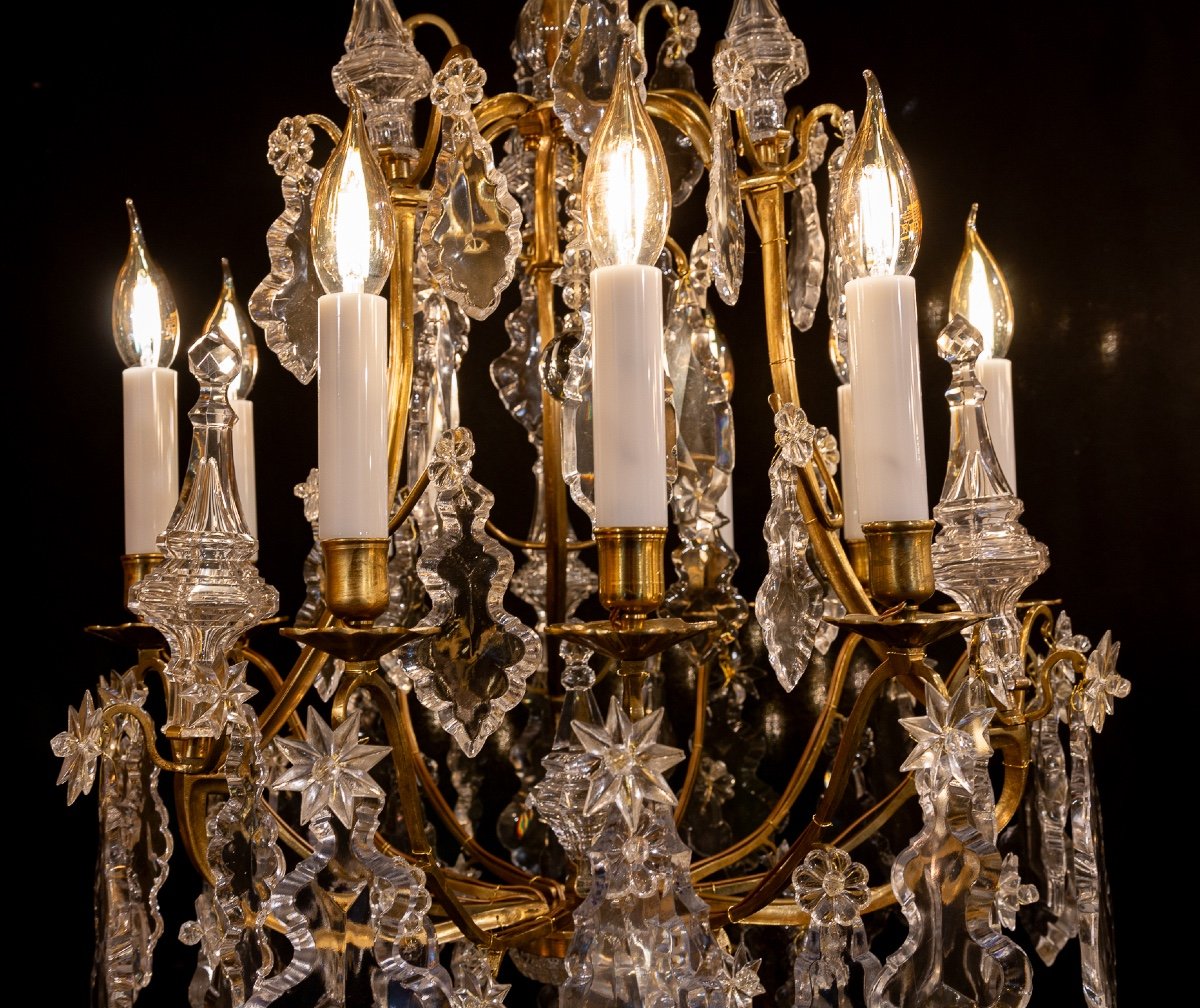 Signé Baccarat Paire De Lustres De Style Louis XV En Bronze Doré Et Cristal Vers 1880-1890-photo-4