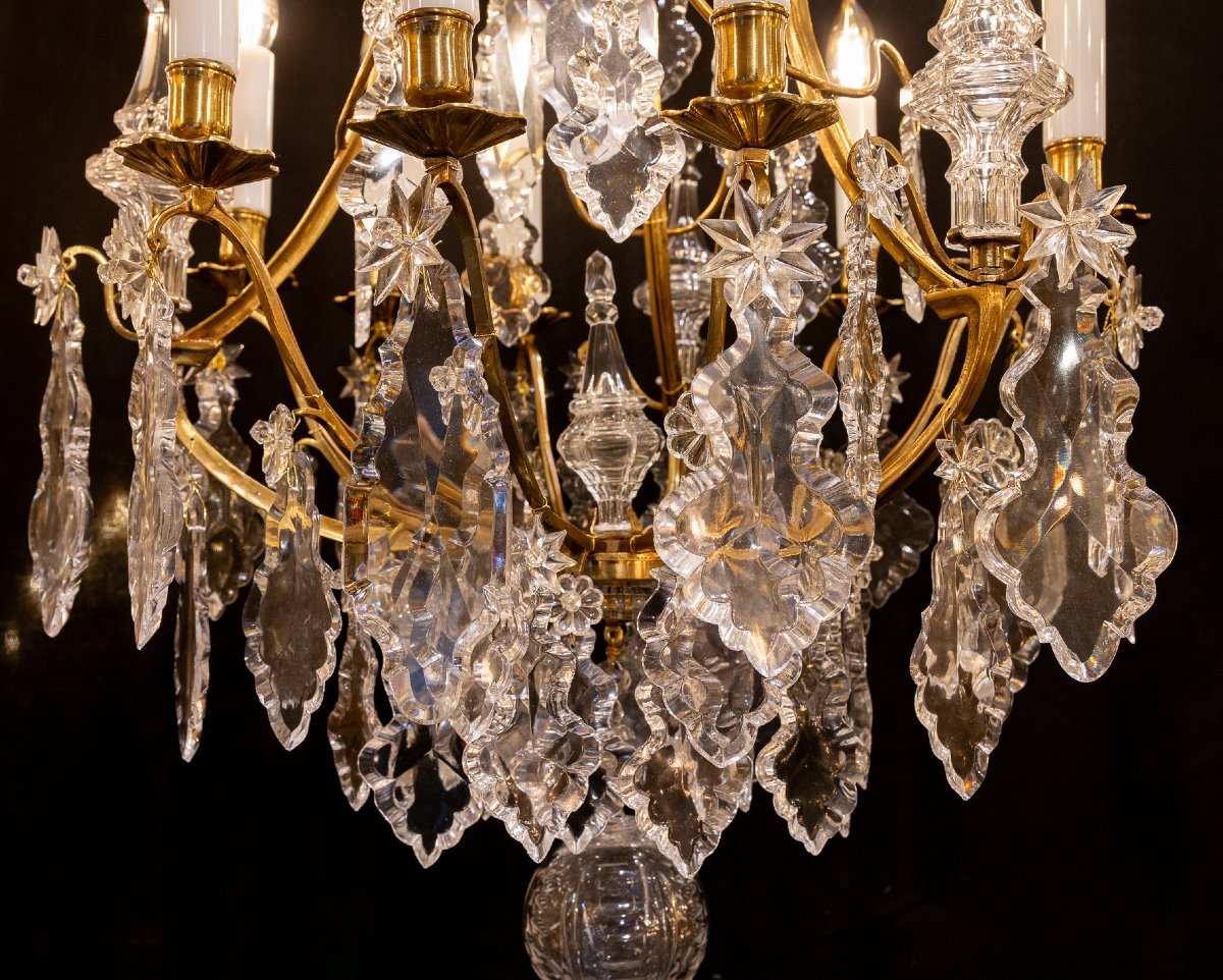 Signé Baccarat Paire De Lustres De Style Louis XV En Bronze Doré Et Cristal Vers 1880-1890-photo-6