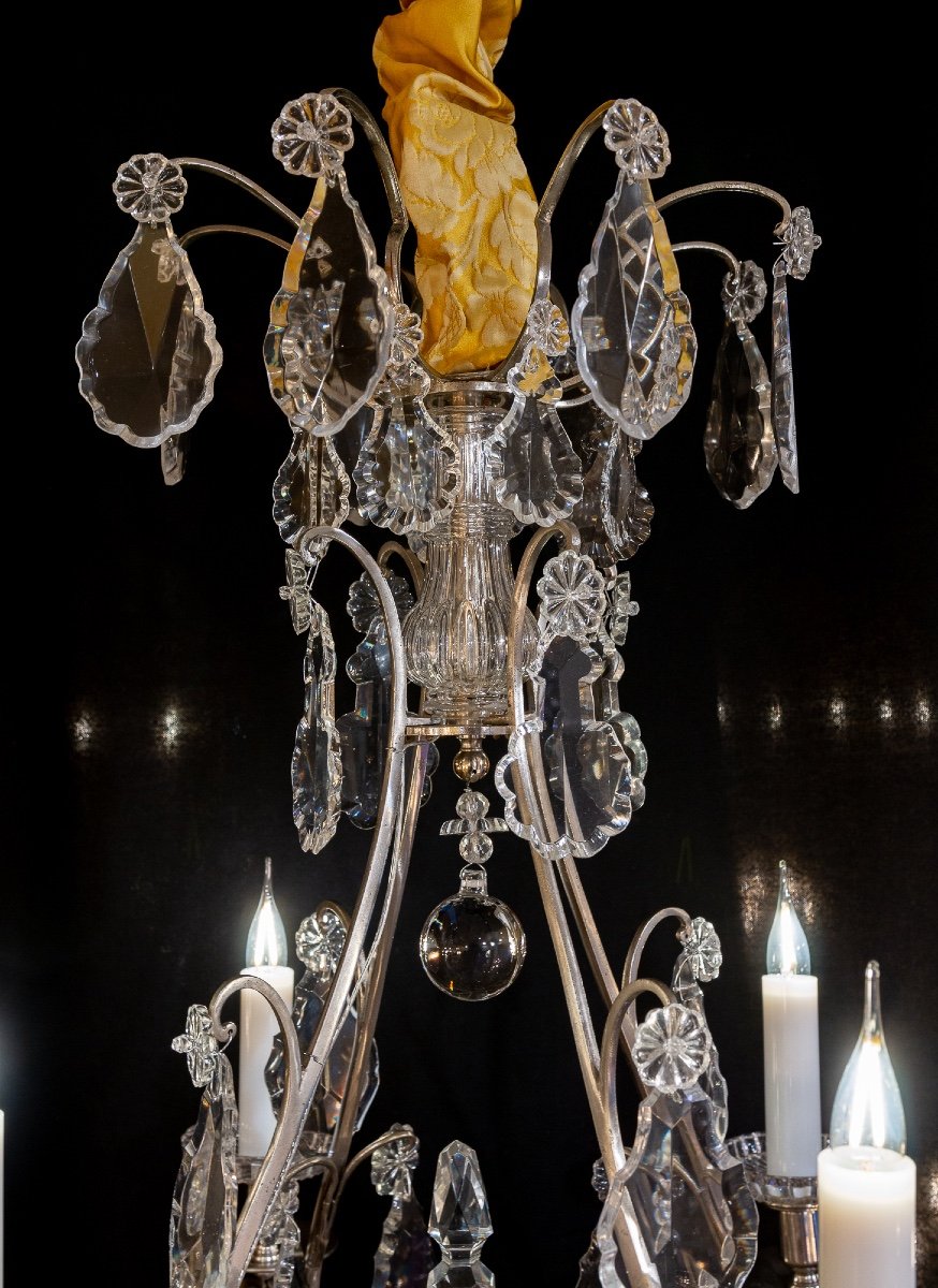 Signed By Baccarat Small Cage Chandelier In Silver-plated Bronze And Cut Crystal Circa 1880-photo-2