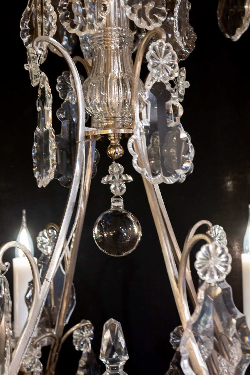 Signé Par Baccarat Petit Lustre Cage En Bronze Argenté Et Cristal Taillé vers 1880-1890-photo-3