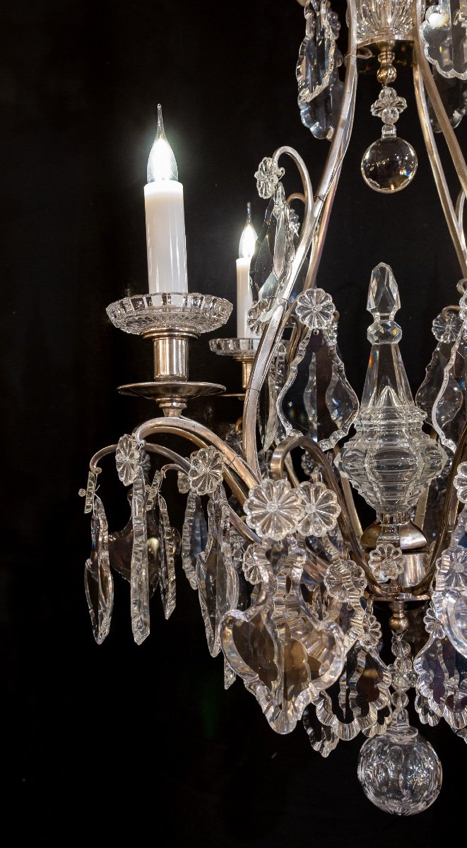 Signed By Baccarat Small Cage Chandelier In Silver-plated Bronze And Cut Crystal Circa 1880-photo-4