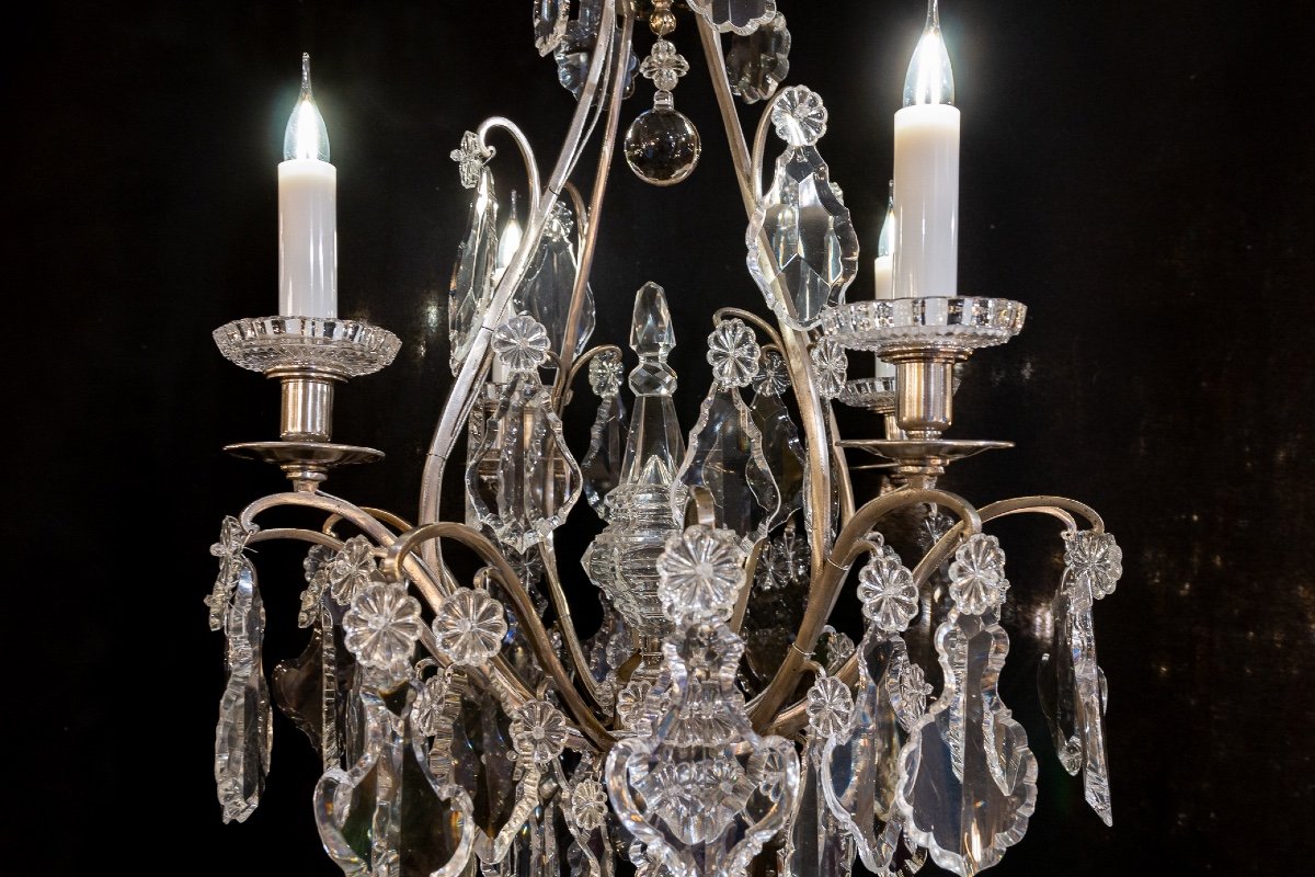 Signed By Baccarat Small Cage Chandelier In Silver-plated Bronze And Cut Crystal Circa 1880-photo-1