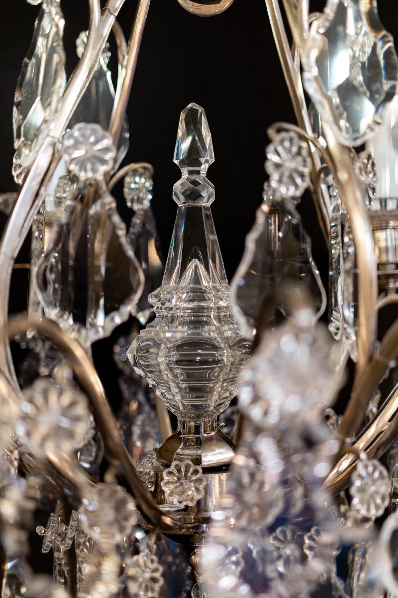 Signed By Baccarat Small Cage Chandelier In Silver-plated Bronze And Cut Crystal Circa 1880-photo-2