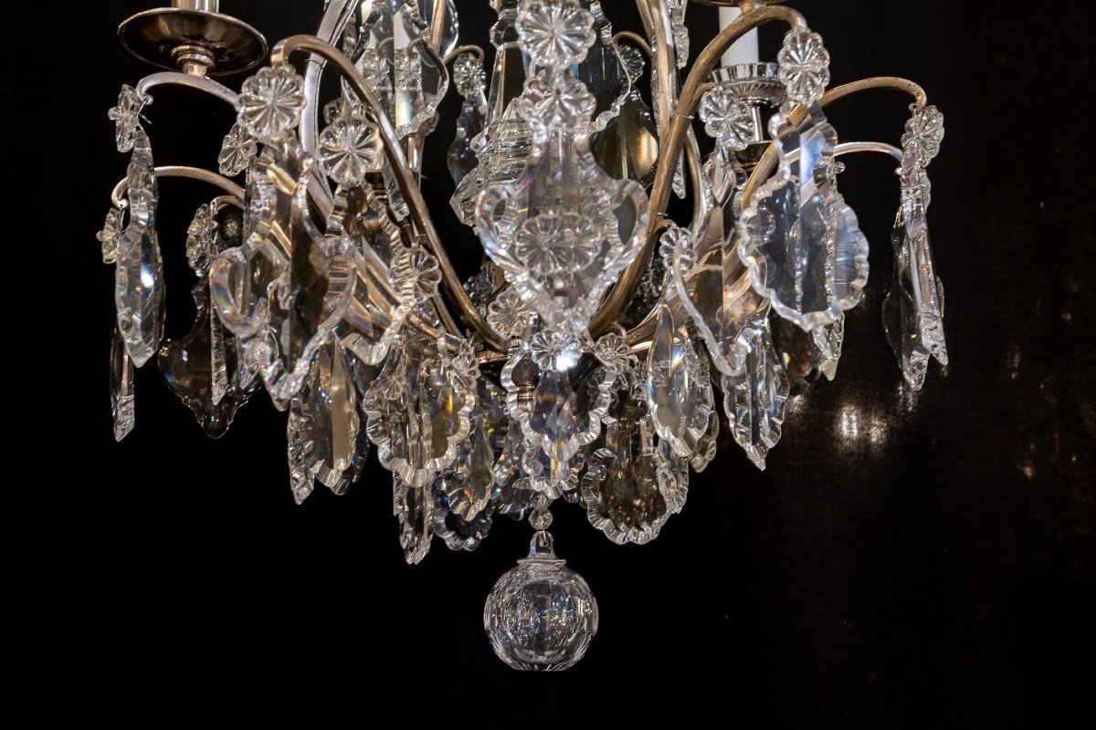 Signed By Baccarat Small Cage Chandelier In Silver-plated Bronze And Cut Crystal Circa 1880-photo-3