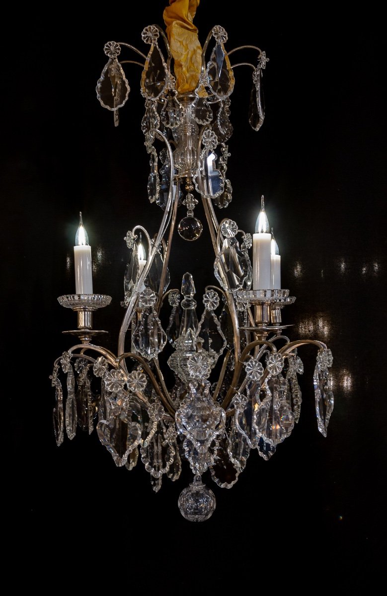 Signed By Baccarat Small Cage Chandelier In Silver-plated Bronze And Cut Crystal Circa 1880-photo-5