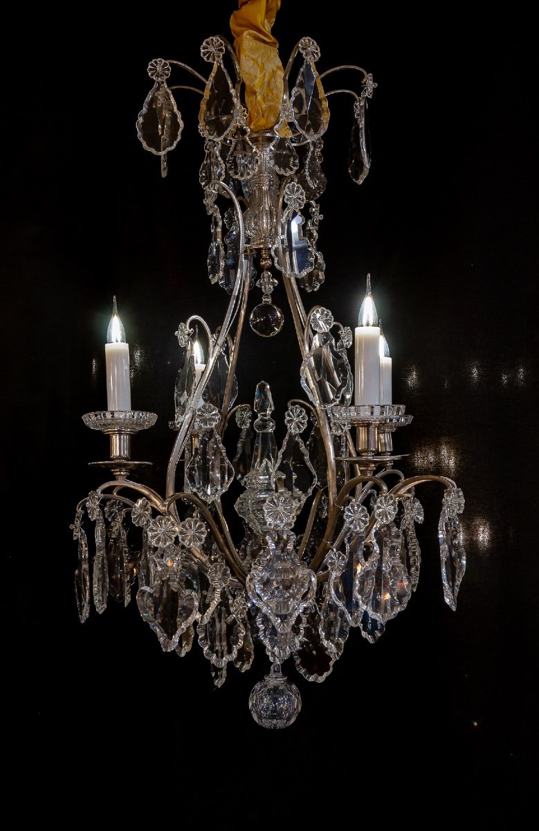 Signed By Baccarat Small Cage Chandelier In Silver-plated Bronze And Cut Crystal Circa 1880