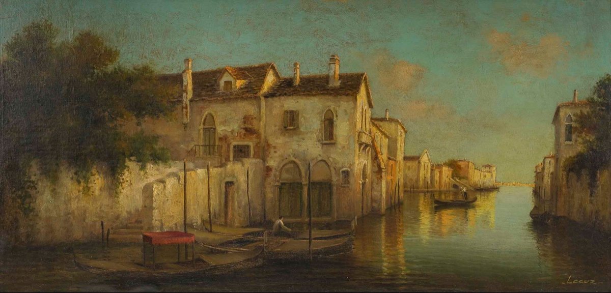 Alphonse Lecoz Venise Et Ses Canaux Huile Sur Toile Vers 1890-1900-photo-2