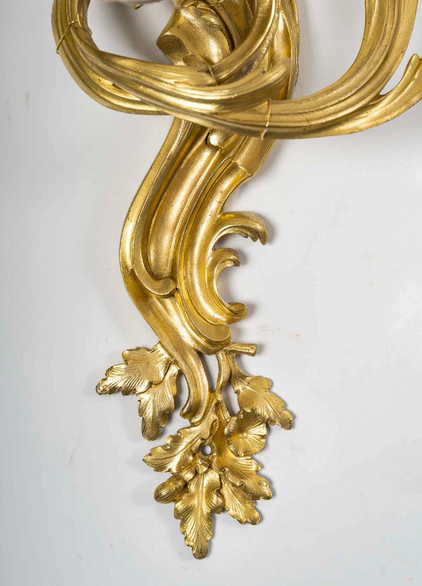 Set Of Six French Louis XV-style Chiseled Gilt-bronze Sconces Circa 1880-1890-photo-4