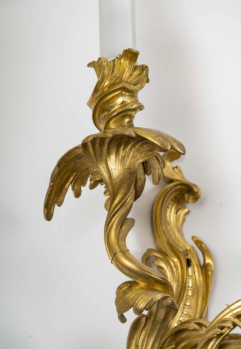 Set Of Six French Louis XV-style Chiseled Gilt-bronze Sconces Circa 1880-1890-photo-3