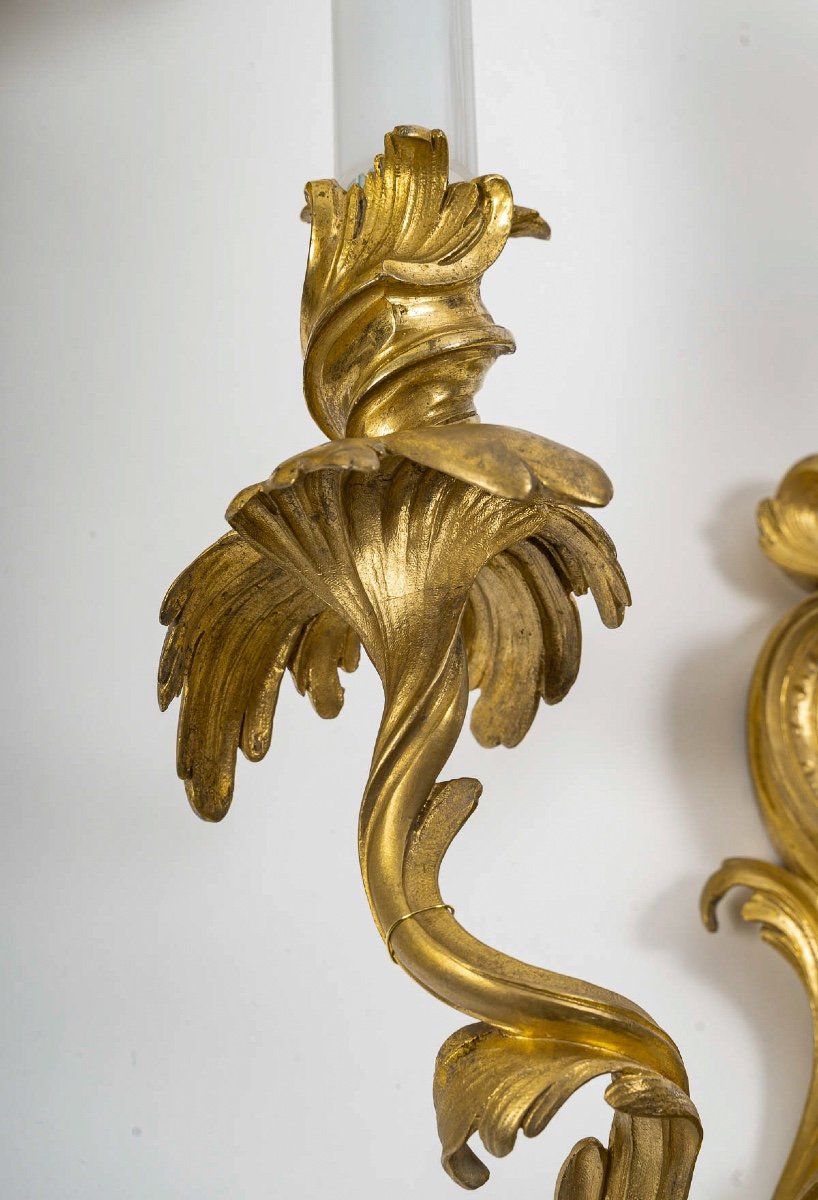 Set Of Six French Louis XV-style Chiseled Gilt-bronze Sconces Circa 1880-1890-photo-6