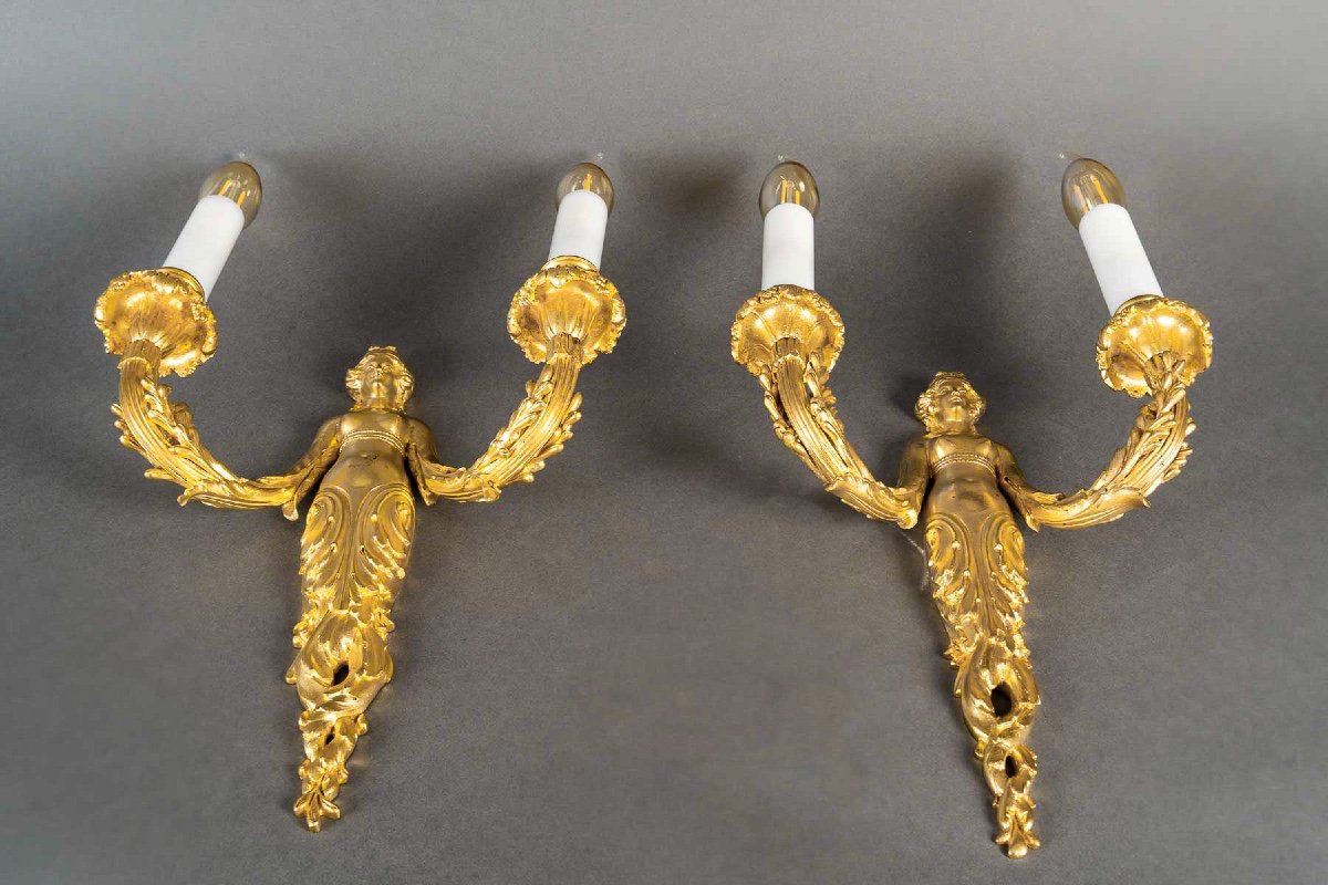 A Pair Of Louis XVI Style Aux Termes De Femmes Sconces In Chiseled And Gilt Bronze Circa 1850-photo-2